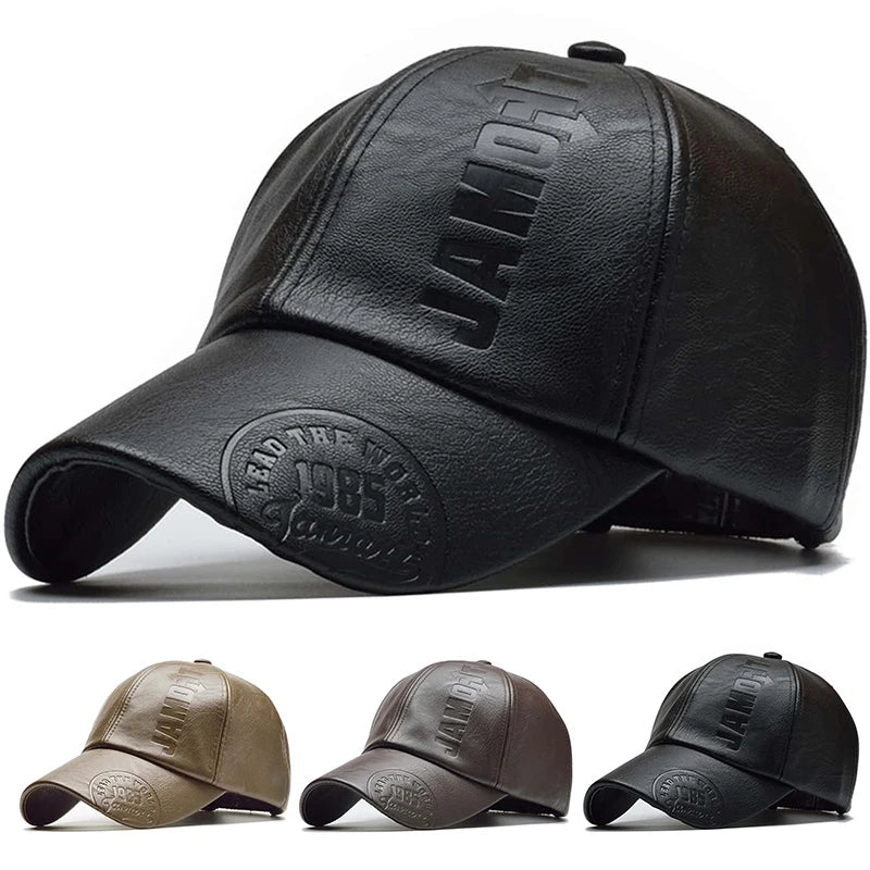 Men Vintage Adjustable Baseball Cap PU Leather snapback Hat Para Hombre Mens Trucker Caps Dad Hat winter warm hats Casquette