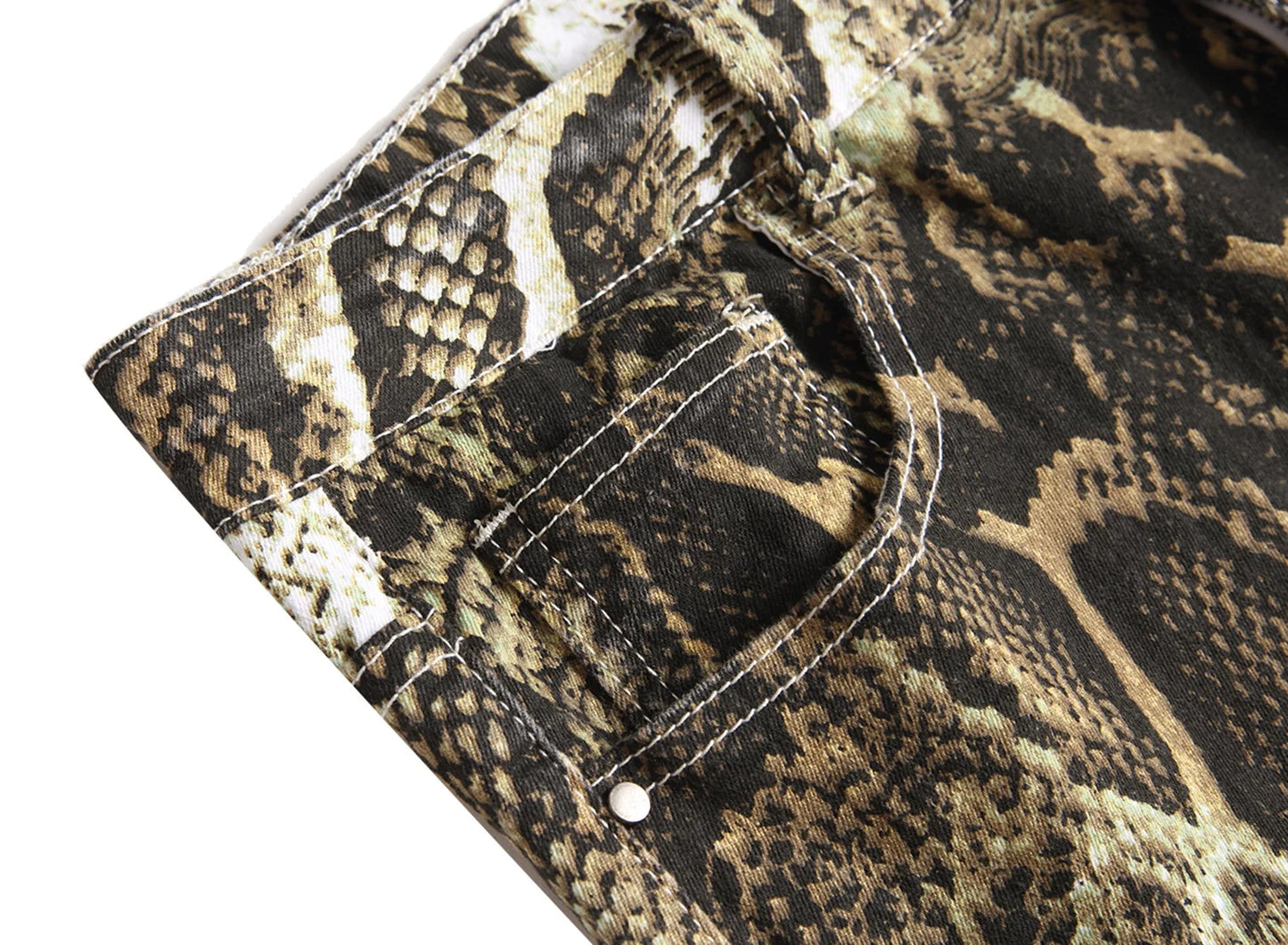 Jeans for Men Hip Hop Printed Snakeskin Pencil Pants Slim Fit Colored Stretch Mid Waist Washed Denim Ankle Length Trousers