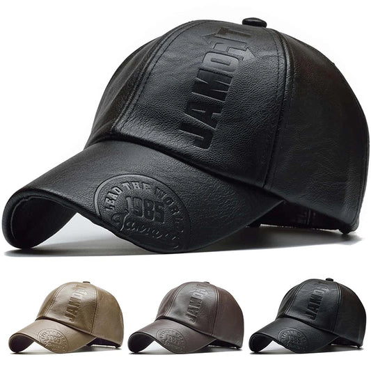 Men Vintage Adjustable Baseball Cap PU Leather snapback Hat Para Hombre Mens Trucker Caps Dad Hat winter warm hats Casquette