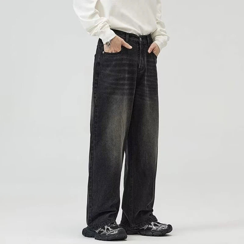 Male Classic America Hip Hop Rap Jeans Wide Leg Youth Popular Jeans Men Straight Leg Retro Loose Trousers Oversized Denim Pants