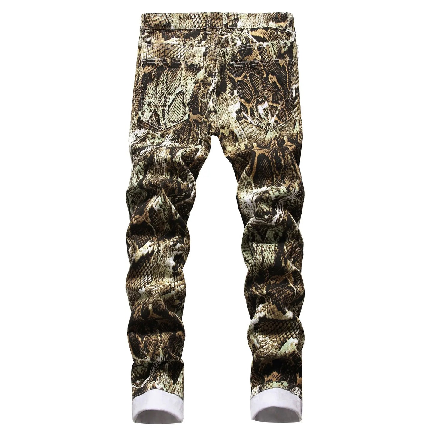 Jeans for Men Hip Hop Printed Snakeskin Pencil Pants Slim Fit Colored Stretch Mid Waist Washed Denim Ankle Length Trousers