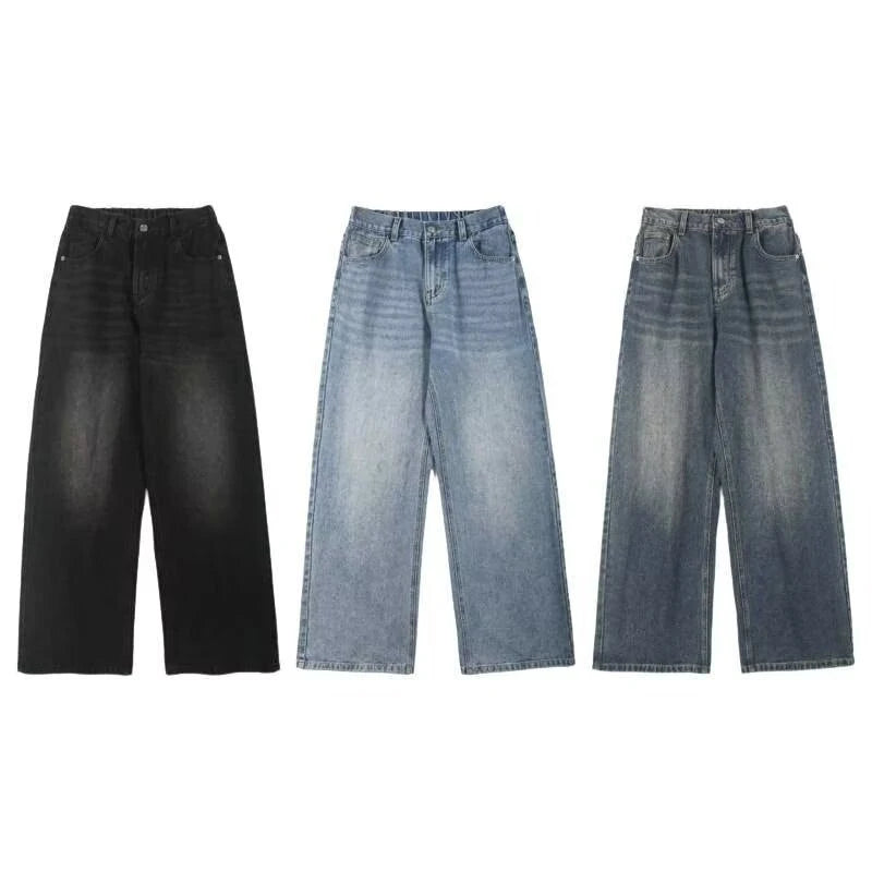 Male Classic America Hip Hop Rap Jeans Wide Leg Youth Popular Jeans Men Straight Leg Retro Loose Trousers Oversized Denim Pants