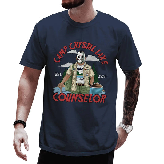 DIGForest Halloween Shirts - Horror Movie Gift - Camp Crystal T Shirt for Lake Horror Fans - Scary Movie Tshirts - Camp Counselor Tshirt for Men - Horror Tees for Women (Navy - 2XL)